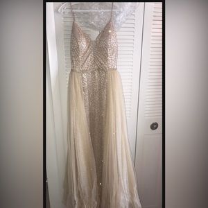 Gold prom or bridesmaid dress with over skirt size medium